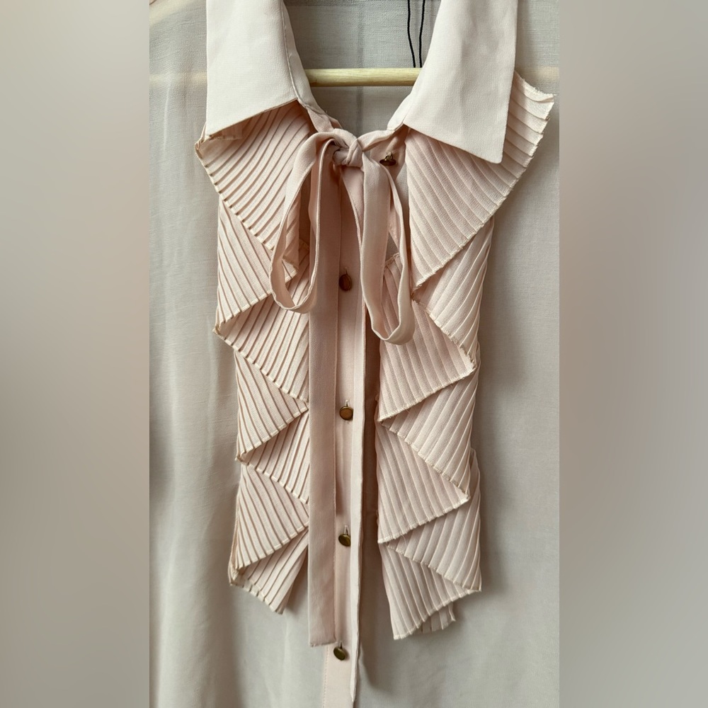 Zara Raffle trim, collar neck, peach fuzz blouse size M, grea condition - Picture 3 of 4